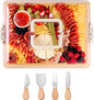 Charcuterie Board with Lid and Handle - Portable Travel Design Bamboo Cheese Board Set with 4 Cheese Tools, Gift for Housewarming, Weddings, Picnics(8 Compartments, White)