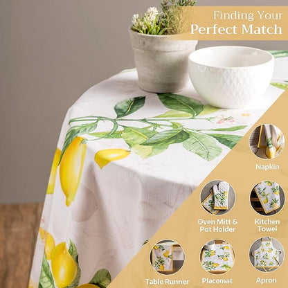 Maison d' Hermine Table Cloth Round Table 100% Cotton 69 Round Inches Tablecloth Reusable Decorative for Dining Room Farmhouse Home Valentines Day Decorations Spring Summer - Limoncello