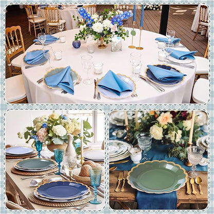 96 Pcs Dusty Blue Sage Green Paper Plates 9 Inch Green Blue Scalloped Paper Disposable Dinner Dessert Plates for Birthday Wedding Bridal Party Supplies, 6 Colors