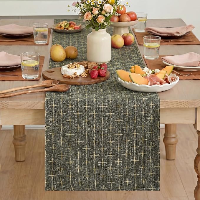 Artoid Mode Dark Grey Cross-Star Textured Table Runner, Seasonal Waterproof - Image 2