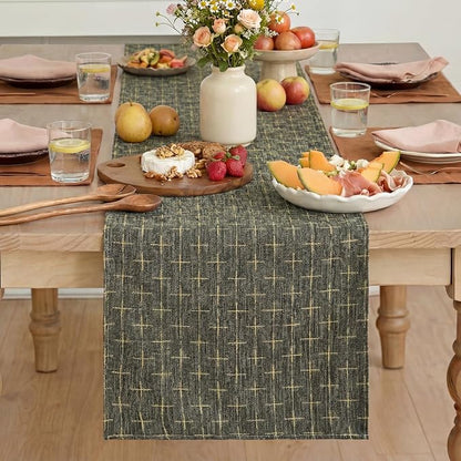 Artoid Mode Dark Grey Cross-Star Textured Table Runner, Seasonal Waterproof - Image 2