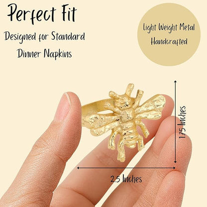 ALPHA Living HOME 12 Pcs Bee Napkin Rings - Decorative Metal Napkin Rings Table Decor Dining Table Cloth Napkin Holder for Christmas Wedding Holidays Dinners Party Supplies Everyday Use (Gold)