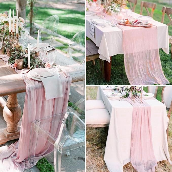 6 Pack Pink Cheesecloth Table Runner 35 x 120 Inch | Boho Gauze Fabric - Image 7