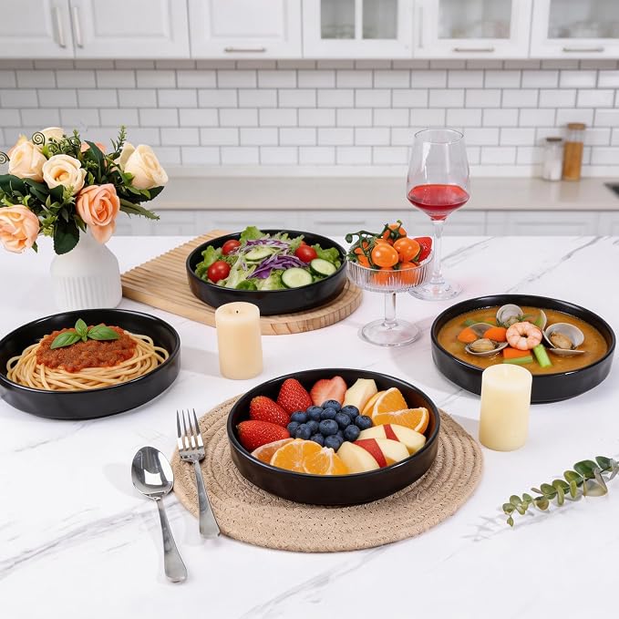 LIANYU 8.25’’ Pasta Bowls Set of 4, 33oz Large Wide Shallow Dinner Plates | - Image 6