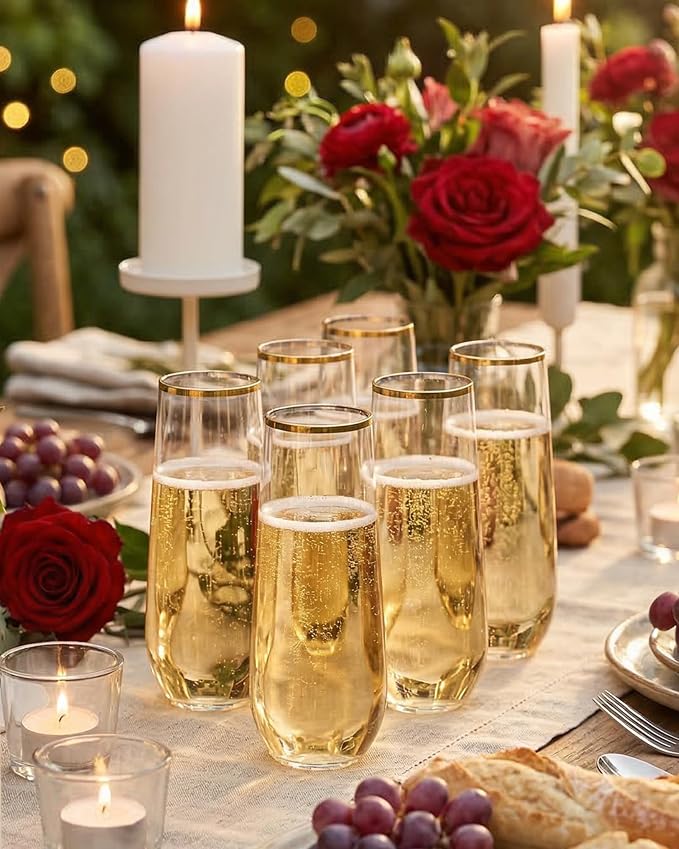Ciaell 24 Pack Gold Plastic Champagne Flutes - Image 3