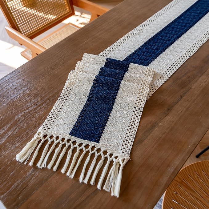 EMMTEEY Boho Table Runner with Tassels 94 Inches Long, Scratch & Heat Resistant - Image 6