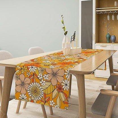 Floral Table Runner Retro 70s Hippie Daisy Flower Peace Love Birthday Party - Image 2