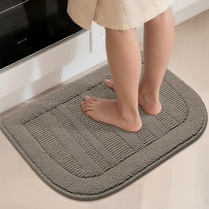 BEQHAUSE 30x18 Inch Kitchen Rug Mat Durable Kitchen Rugs Non-Slip Washable Absorbent Kitchen Mats for Floor Dirt-Resistant Semicircular Kitchen Mat (Taupe, 2PCS)