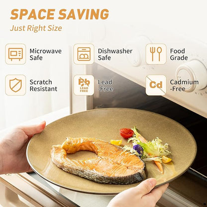 Plates and Bowls Sets, 12 Pieces Modern Stoneware Dinnerware Set for 4 Kitchen Dinner Set Ceramic Dishware Dishes Set Microwave and Dishwasher Safe (Maize Yellow)