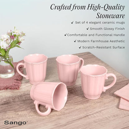 SANGO Bethany Pink Mugs Set of 4, 15 oz Stoneware Pink Coffee Mugs, Vibrant - Image 6