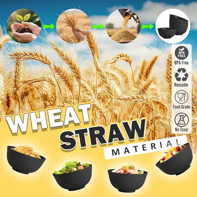 Wheat Straw Bowls Set of 6, Unbreakable Lightweight 26 OZ Cereal Bowls - Image 8