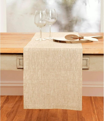 Solino Home 100% Pure Linen Table Runner Beige Long, Athena 14 x 144 in | Table - Image 2
