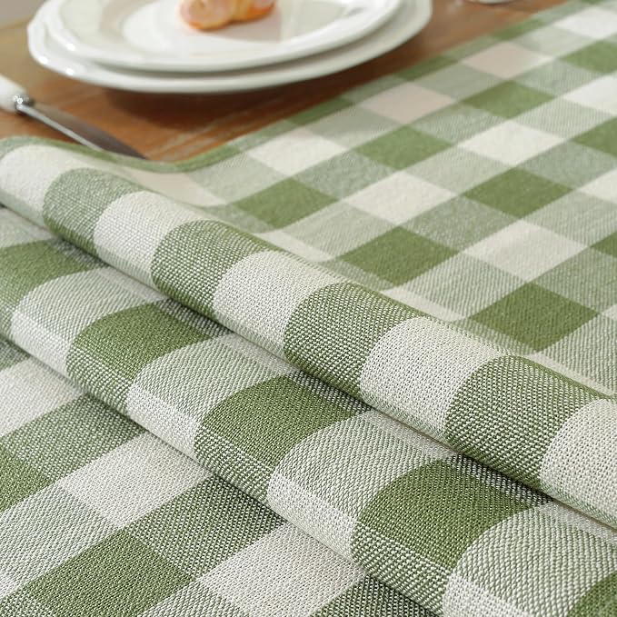 Laolitou Spring Green Checkered Table Runner, Cotton Linen Gingham Table Runners - Image 4