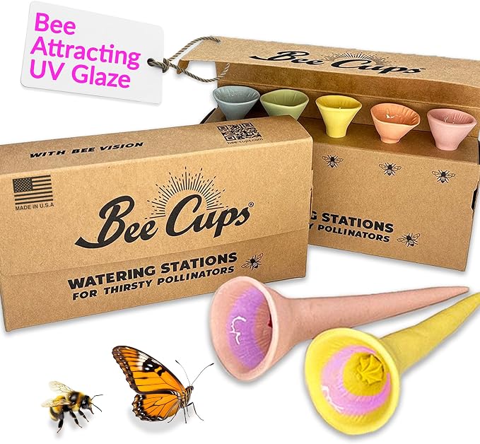 5 Pack, Bee Watering Station, 100% Handmade from Porcelain, Bee and Butterfly by BeeCups