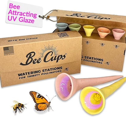 5 Pack, Bee Watering Station, 100% Handmade from Porcelain, Bee and Butterfly by BeeCups