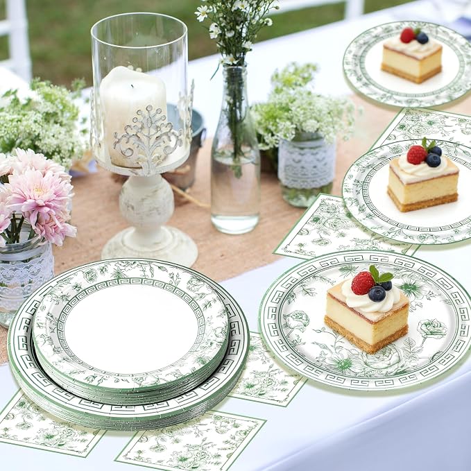 60Pcs Sage Green Floral Plates and Napkins Party Supply, Serves 20 | Disposable - Image 5