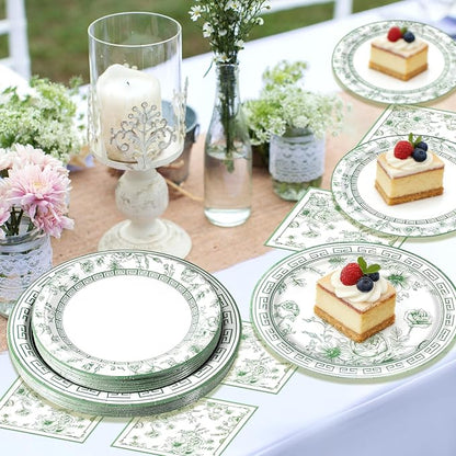 60Pcs Sage Green Floral Plates and Napkins Party Supply, Serves 20 | Disposable - Image 5