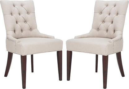 SAFAVIEH Home Collection - Amanda Tufted Upholstered Taupe Dining Chair Set of 2, Nailhead Trim, Classic Design (MCR4515A-SET2)