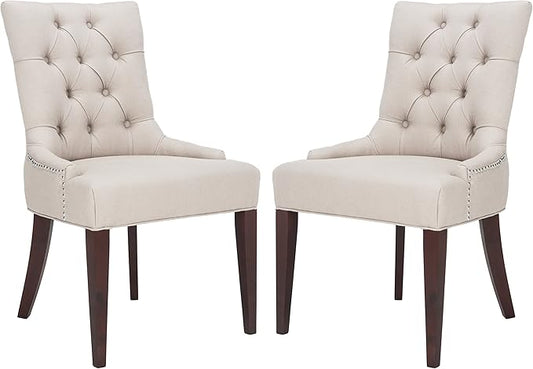 SAFAVIEH Home Collection - Amanda Tufted Upholstered Taupe Dining Chair Set of 2, Nailhead Trim, Classic Design (MCR4515A-SET2)