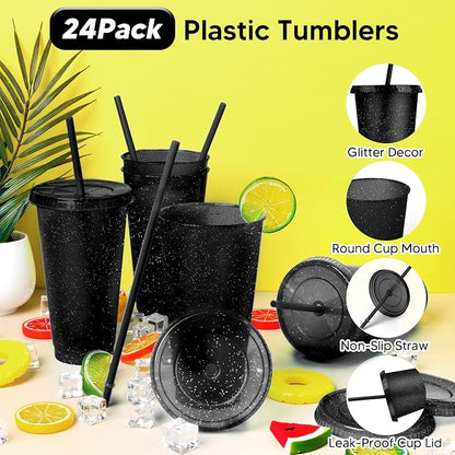 24 Pack Plastic Tumblers with Lids and Straw, Reusable Cups with Lids and - Image 2