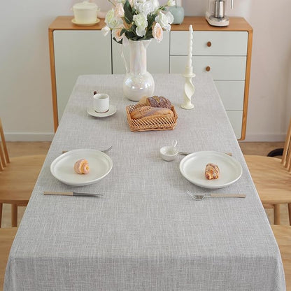 JIALE Textured Tablecloth, Heavy Duty Linen Style Farmhouse Table Cloth Rectangle Table, Wrinkle-Free Washable Waterproof Table Cover for Kitchen, Dining, Parties, 55"x75", Light Brown