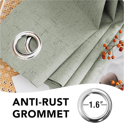 H.VERSAILTEX Primitive Linen Curtains 100% Blackout Curtain Drapes Burlap Fabric Curtains with White Thermal Insulated Liner, Grommet Top Drapes Living Room/Bedroom (2 Panels, 42 x 54 Inch, Sage)