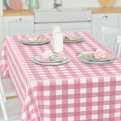 4Pack Pink Table Cloth, 54" x 108" Plastic Table Cloth Disposable, Waterproof Picnic Table Cover Checkered Rectangle Tablecloths for Indoor Outdoor Picnic Birthday Party Supplies Gathering BBQ Holiday