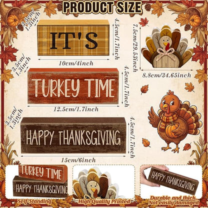 Moucuny 4 Pcs Fall Decorations for Home Wooden Turkey Decor Thanksgiving Tiered - Image 3