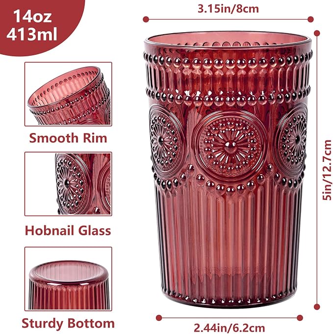 Ciaell 12 Pack Burgundy Plastic Water Glasses - Image 2