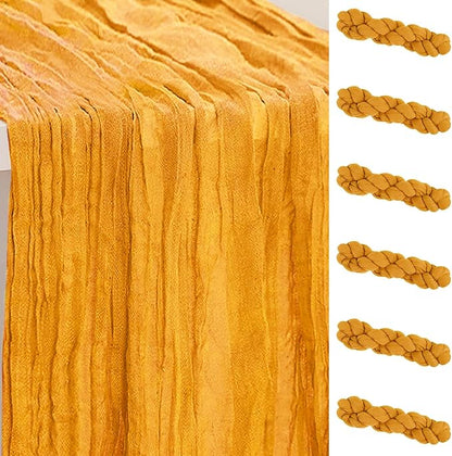 6 Pack Gold Cheesecloth Table Runner 35x120 Inch 10Ft Rustic Gauze Cheese Cloth by SuBleer