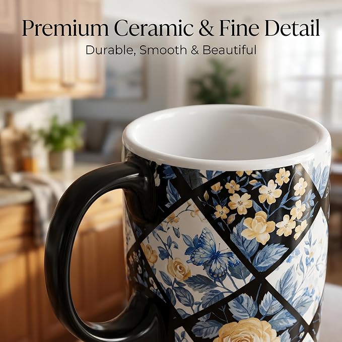 Topadorn 17oz Diamond Floral Ceramic Travel Mug - Image 3