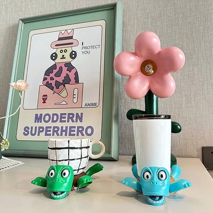 XYG Turtle Cup Holder Coaster with Liftable Limbs and Expressive Face for Home Decor, Car, 2 PC in Green Blue