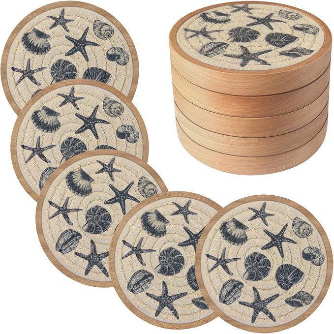 5 Pack Coasters for Drinks Absorbent, 4.3 inches Ocean Beach Woven Coasters for by Eykao
