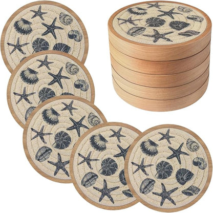 5 Pack Coasters for Drinks Absorbent, 4.3 inches Ocean Beach Woven Coasters for by Eykao