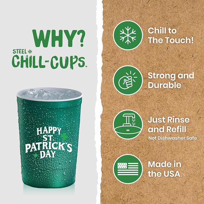 Steel Chill Cups 16 oz. Party Cups, St. Patrick's Day, 100% recyclable - Image 3