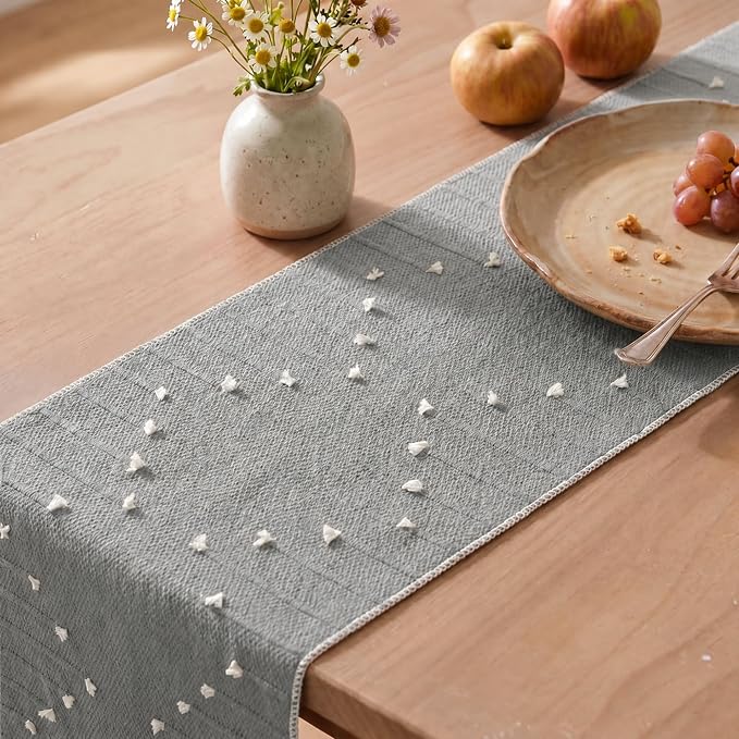 Artoid Mode Grey Farmhouse Rustic Cotton Woven Table Runner, Seasonal Retro - Image 5