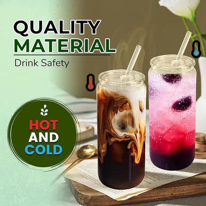 Joyclub 2pcs Glass Cups with Acrylic Lids and Straws 20 oz Drinking Glasses | - Image 5