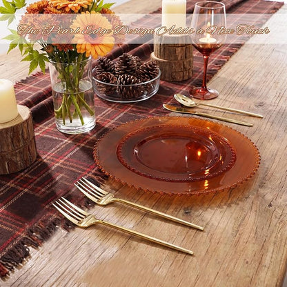 U-QE 60PCS Clear Brown Plastic Plates, Beaded Plates Disposable Heavy Duty | - Image 5
