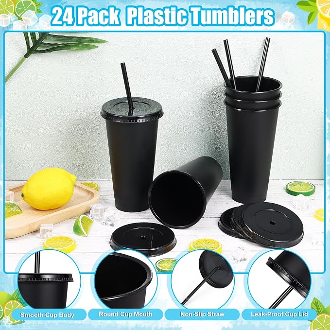 24 Pack Plastic Tumblers with Lids and Straw, Reusable Cups with Lids and - Image 2