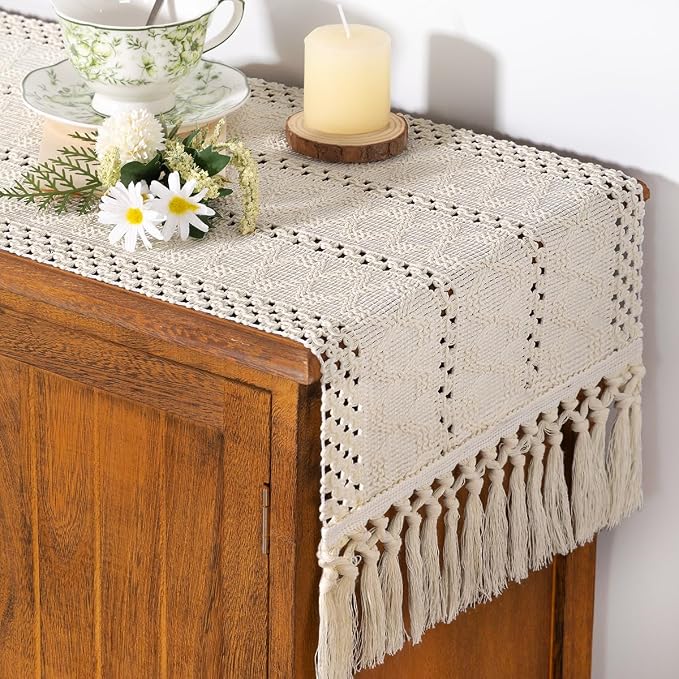Boho Table Runner Summer Farmhouse Rustic Dining Dresser Scarf Home Decor | - Image 3