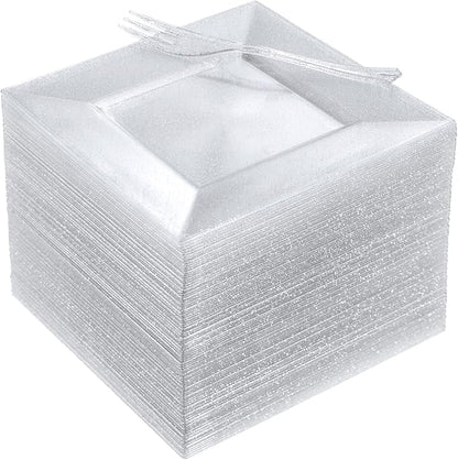 DaYammi 200Pcs Dessert Plates Set Including:100Pcs Cake Plates 6" with 100Pcs Silver Forks 5.7"- Silver Glitter Disposable Square Plate,Appetizer Plates and Forks Combo Bulk Set for Party Wedding