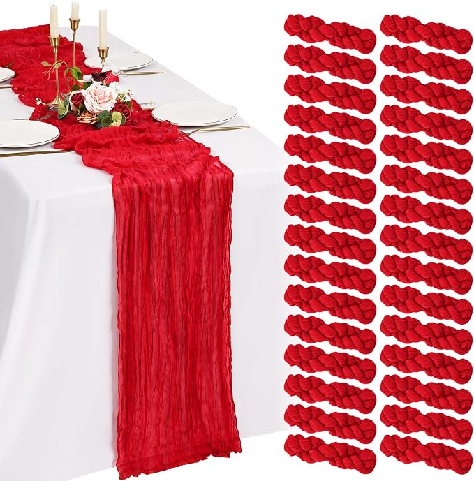 30 Pack Cheesecloth Table Runner 10FT Red Table Runner Boho Gauze Cheese Cloth by Showgeous