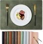 MOSAYT Vinyl Placemats Set of 8-12 X 17 Inch - Faux Leather 100% Waterproof Oil-Proof Wipeable PU Place Mats, Heat Resistant Reversible Table Mats for Kitchen, Dining, Outdoor (Olive Green)