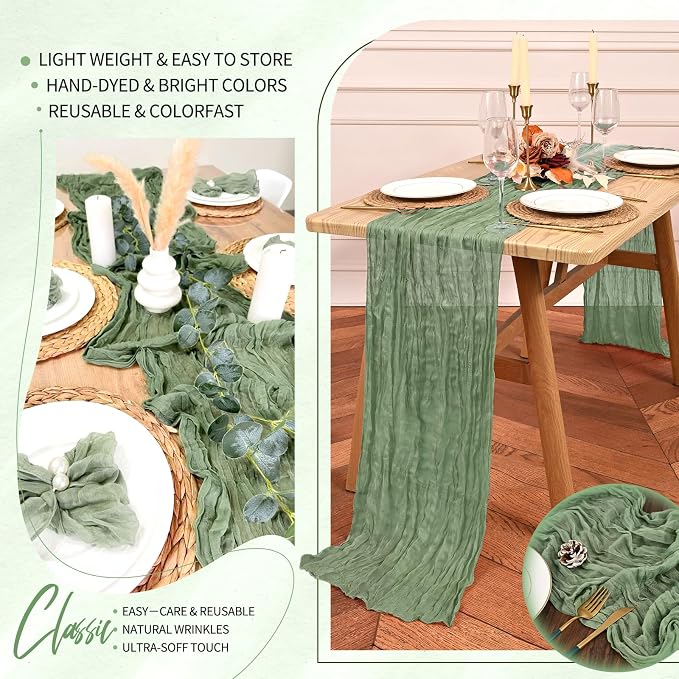 18 Pack Cheesecloth Table Runner 10FT Sage Green Table Runner Boho Gauze Cheese - Image 5