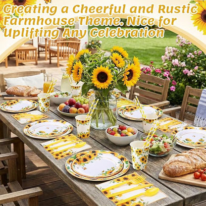 450 Pcs Sunflower Birthday Tableware Set Decorations, Serves 50 | Floral Paper - Image 5
