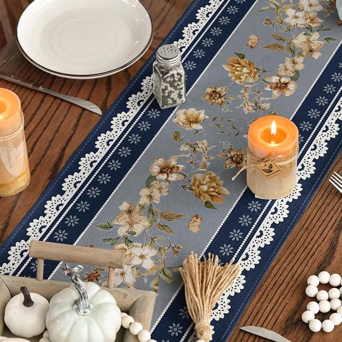 Artoid Mode 210 GSM Fall Table Runner 13x72 Inch Home Party Decor | Blue - Image 7