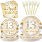 96Pcs White Gold 13th Birthday Party Decorations, Serves 24 | Official 13 Teen by Greencian