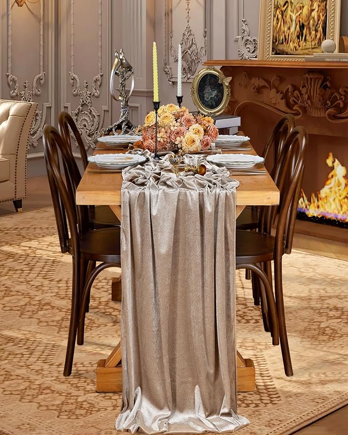 Cream Velvet Table Runner 29 x 120 Inch Soft Velvet Fabric Runners | 10ft Long - Image 4