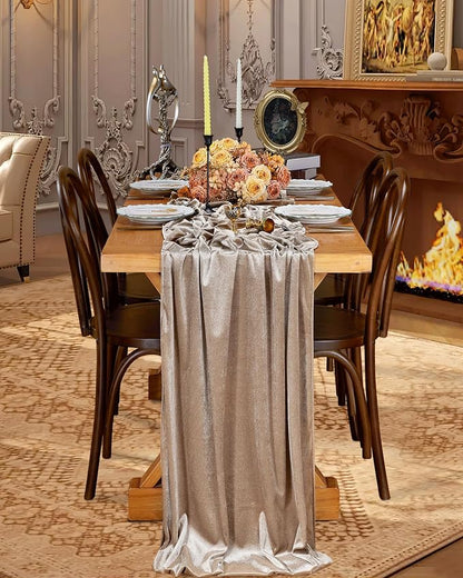 Cream Velvet Table Runner 29 x 120 Inch Soft Velvet Fabric Runners | 10ft Long - Image 4