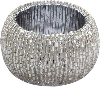 Lightnpro Beaded Napkin Ring Set of 12 - Elegant Decorative Napkin Holder for Dining Table Decor, Weddings, Banquets, Birthday Parties, Thanksgiving, Special Occasion, Holiday & Everyday Use - Silver